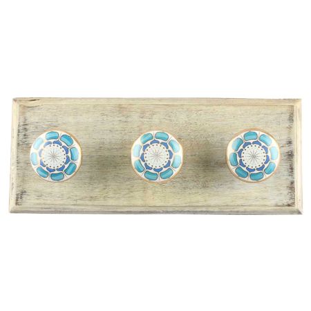 Turquoise Flower Ceramic Wooden Hook Online